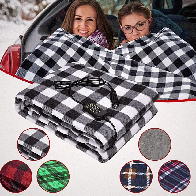 12V Heated Fleece Car Blanket With Controller For Timer & Heat Levels