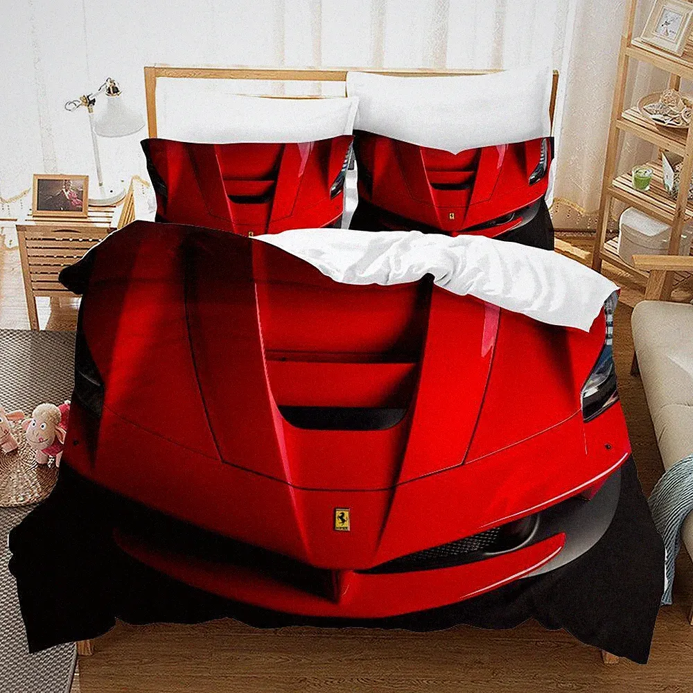 3D Red Sports Car Ferrari Quilt Cover Set Bedding Sets Pillowcases 64
