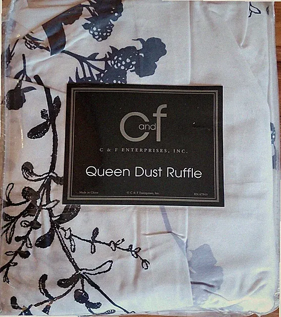 C&F Enterprises ~ 60" x 80" Queen ~ BLUE MAZARINE FLORAL ~ 14" Drop Bed Skirt