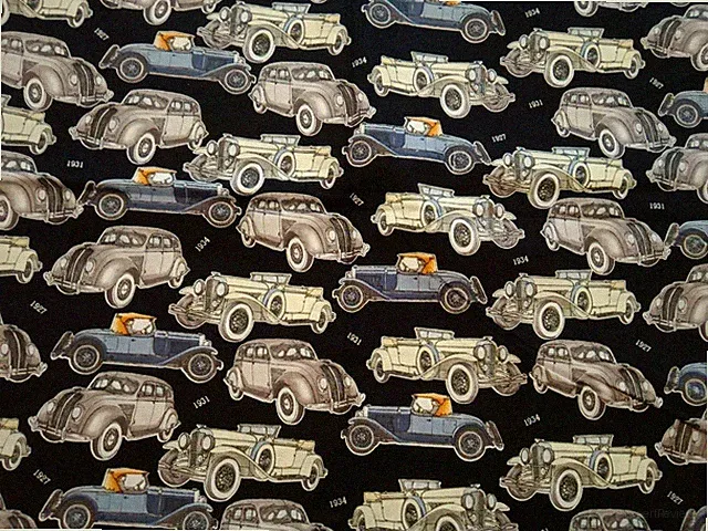 Cotton Quilt Fabric Shamash Sons Classic Vintage Cars Autos 1 Yard 44 W