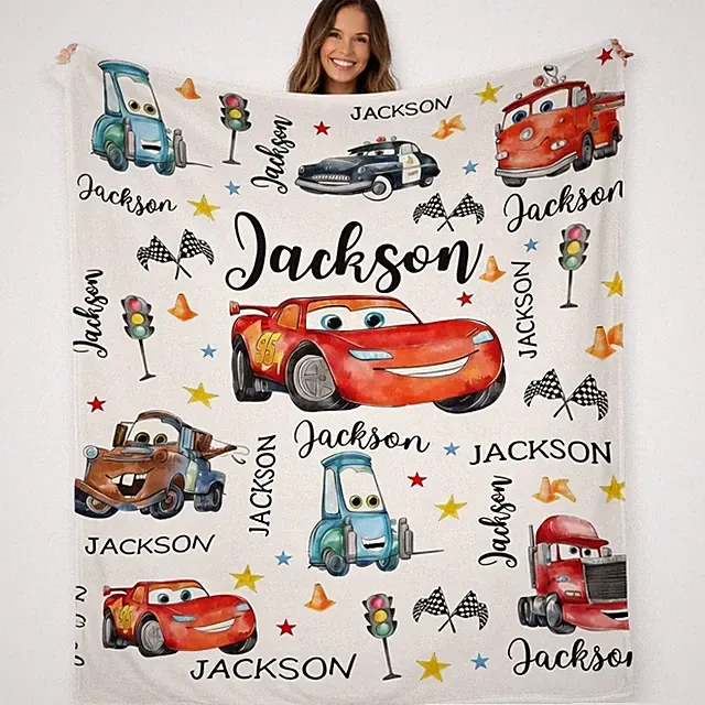 Custom Racing Cars Flannel Blanket Soft Plush Flannel Cozy Kids Throw