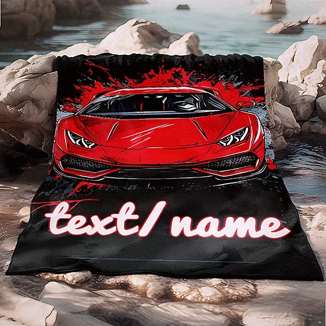 Customizable Red Sports Car Print Blanket - Lightweight Flannel Throw with Tex