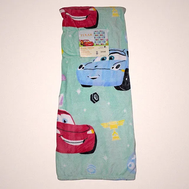 Disney Pixar Cars Plush Throw Blanket 50"x70" Lightning McQueen Green