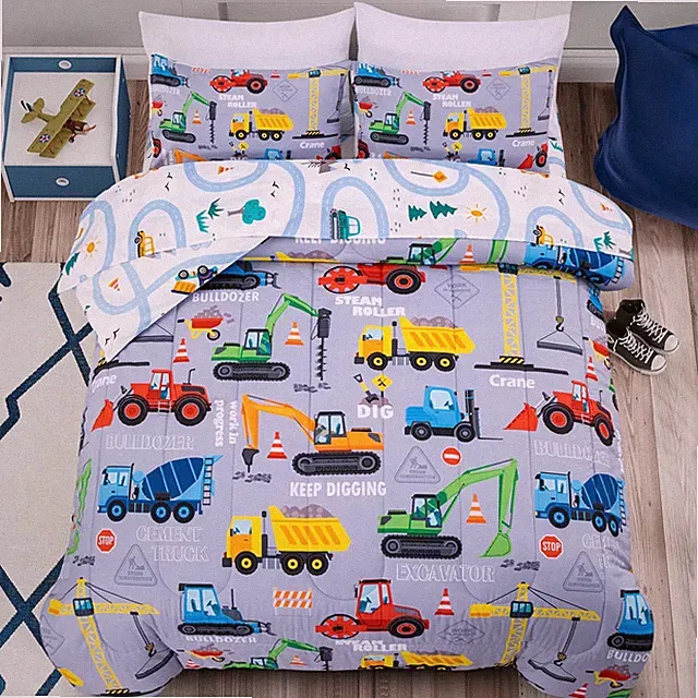 Holawakaka Trucks Tractors Cars Boy Bedding Comforter Set with Sheets, Twin Size