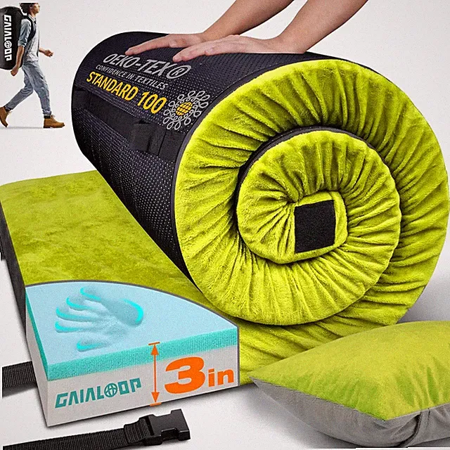 Inch Memory Foam Camping Mattress, Dual Layer Thick Sleeping Camp Pad for Car Te
