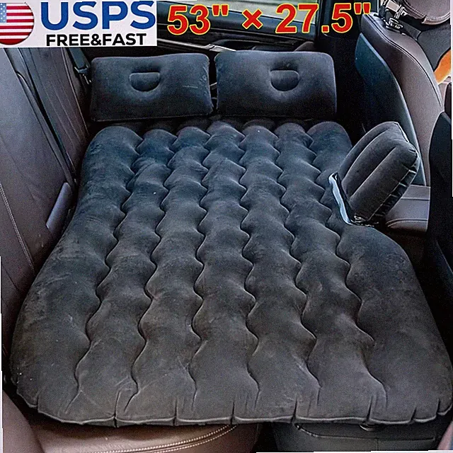 Inflatable Travel Car Air Mattress Back Seat Bed and Rest W/ 2 Pillows Pump Bag