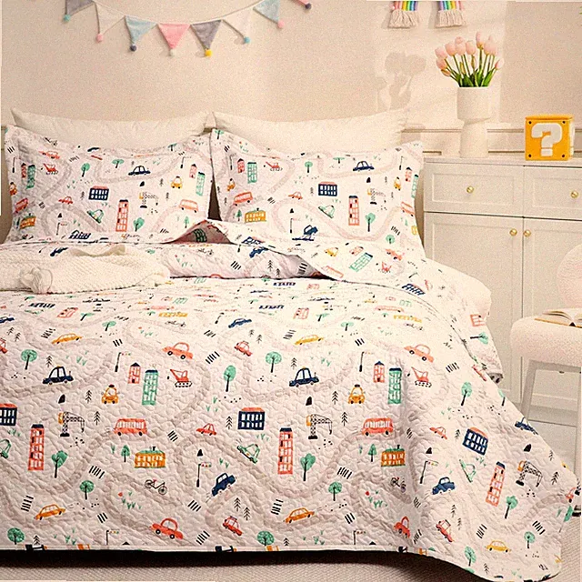 JSD Cars Kids Quilt Set Twin Size, 2 Piece Printed Bedspread Coverlet with Pi...
