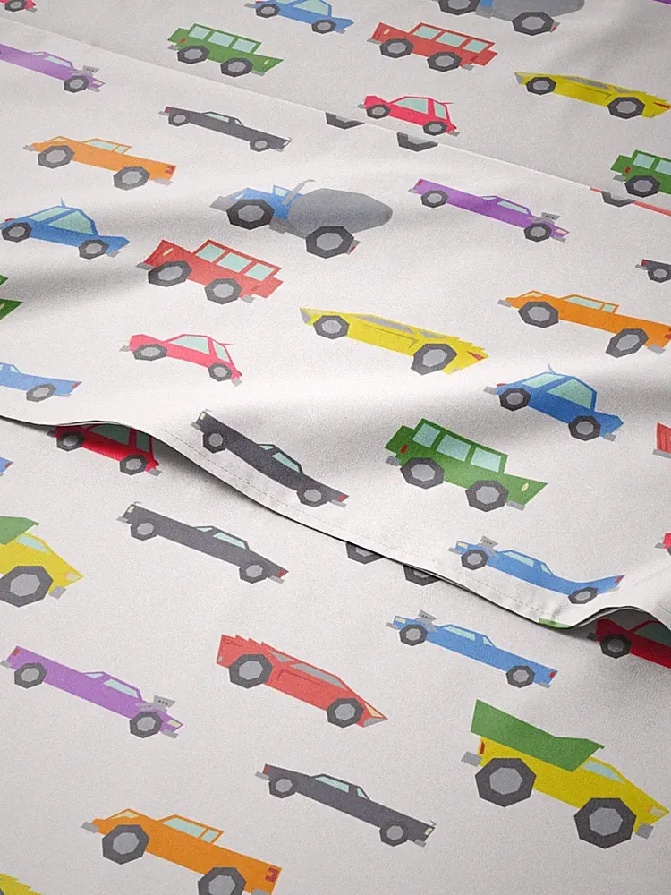 Kids Queen Size Car Bed Sheets - 4 Piece Cars Sheet Set - Cartoon Truck Bedd...