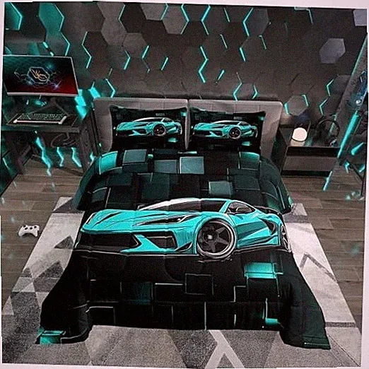 Kids Racing Car Comforter Set Blue Sports Car Bedding Set for King Black Blue