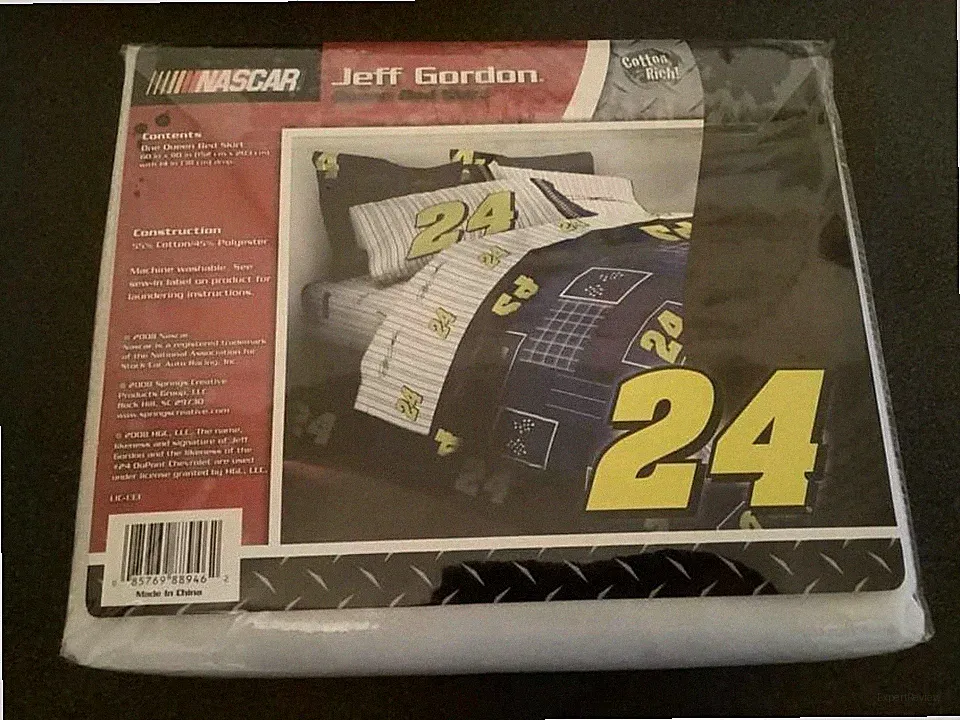 NEW JEFF GORDON # 24 QUEEN BED SKIRT BEDDING Nascar Blue/White