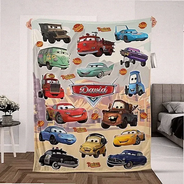 Personalized Race Car Fleece Blanket Custom Name Sherpa Throw Kids Birthday Gift