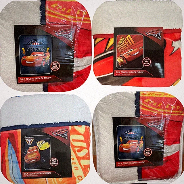 Pixar Cars Lightning McQueen Fleece Sherpa Blanket Bed Travel Throw Super Soft