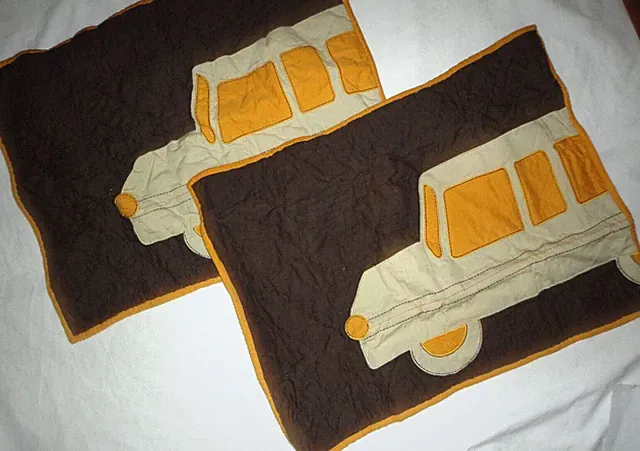 POTTERY BARN KIDS CAR SERVICE PATCHWORK BROWN (2) STANDARD PILLOW SHAMS 20 X 26