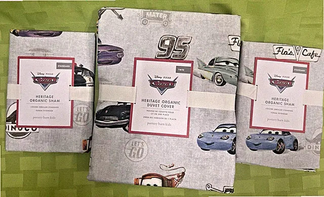 Pottery Barn Kids Disney Pixar Cars Heritage 100 Organic Duvet Cover +Shams NWT