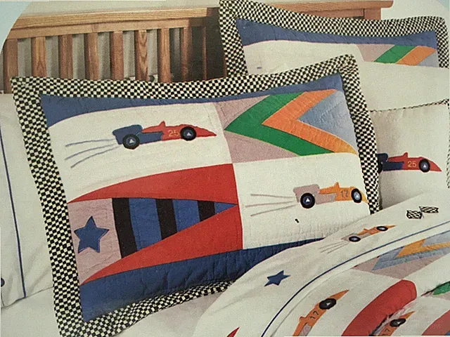 sham DAYTONA RACE CARS ~ STANDARD red blue appliqued quilted NEW That's Mine