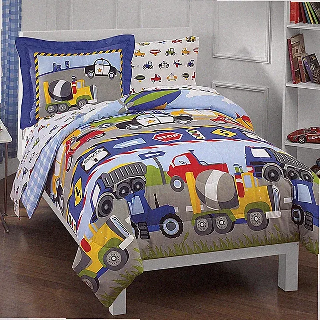 Trucks Tractors Cars Boys 5-Piece Bedding Kids Construction Comforter Sheet Set