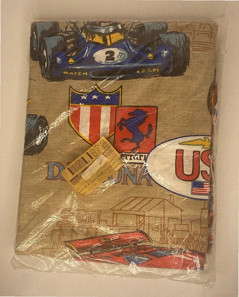Vintage Racing Race Car Twin Bedspread New Old Stock Daytona Ferrari