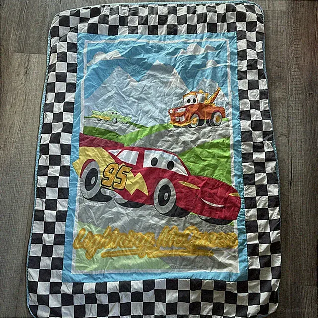 Vtg Disney Cars Comforter Blanket Lightning McQueen Kid Toddler Bedding Mater