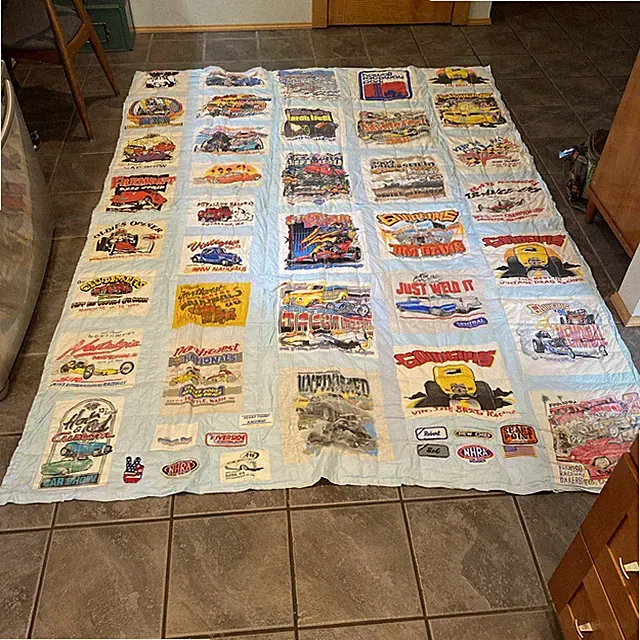 Vtg Pacific NW Auto Racing T Shirt Quilt Handmade Blanket 76” x 104”Car Clubs